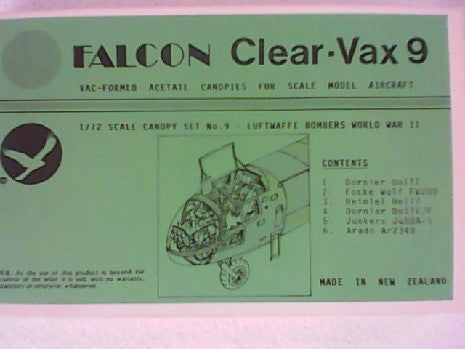 CLEARVAX CANOPIES LUFTWAFFE BOMBERS WWII VAX9 1/72