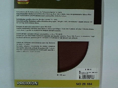 Disque de ponþage pour TG 125/E, grain 240, 5 piÞces +1 feuille