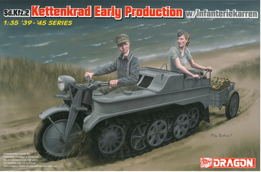 SD. KFZ. 2 KETTENKRAD 1/35 AVEC REMORQUE ET PILOTE