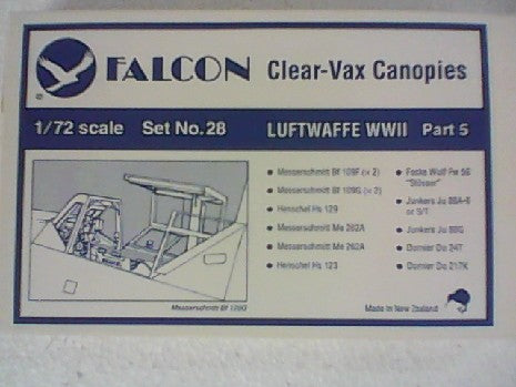 CLEARVAX CANOPIES LUFTWAFFE WWII PART 5 SET NO.28  1/72