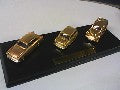 Coffret de 3 Voitures Miniatures Couleur Or : Ford Anglia, Austin Seven, Morris Trav
