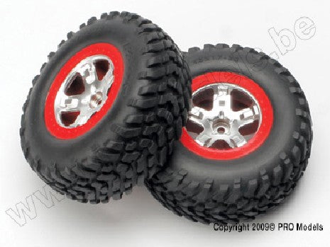 Tires & wheels, assembled, glued (SCT satin chrome wheels, red b