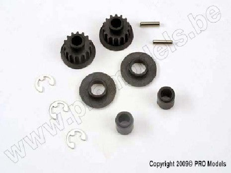 Pulley, 15-groove (2)/ axle pins (2)/ top shaft spacers (2) (pla