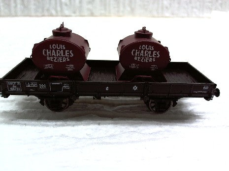WAGON PLAT OCEM 29 EPOQU 3 + 2 CONTENEUR LOUIS CHARLES BEZIER HO
