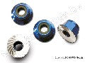 Nuts, aluminum, flanged, serrated (4mm) (blue-anodized) (4)