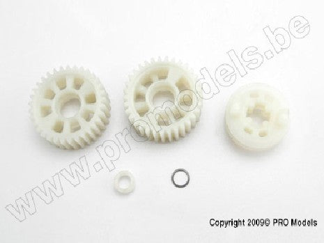 Output gears, 33T (2)/ drive dog carrier/ output shaft spacer