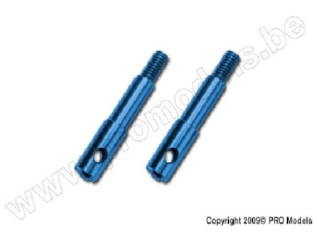 Wheel spindles, front, 7075-T6 aluminum, blue-anodized (left & r