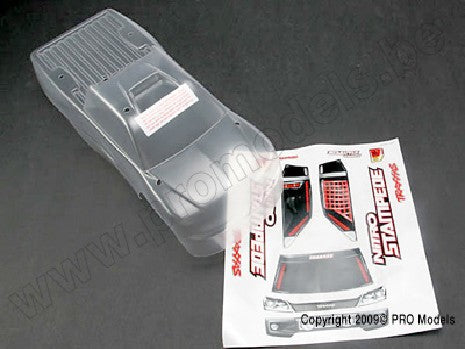 Body, Nitro Stampede (clear, requires painting)/window, grill, l