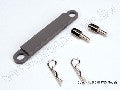 Battery hold-down plate (grey) / metal posts (2) / body clips (2