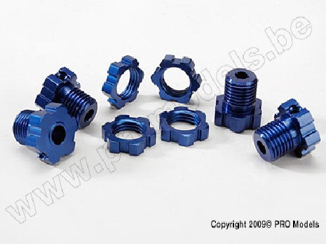 Wheel hubs, splined, 17mm (blue-anodized) (4)/ wheel nuts, splin