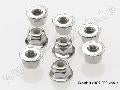Nuts, 4mm flanged nylon locking (steel, serrated) (8)