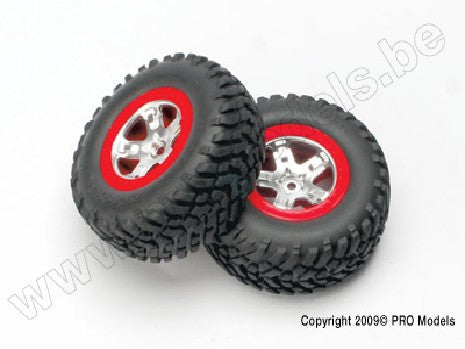 Tires & wheels, assembled, glued (SCT satin chrome wheels, red b