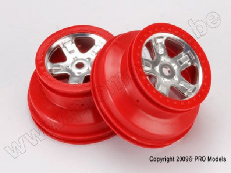 Wheels, SCT satin chrome with red beadlock, dual profile (2.2" o