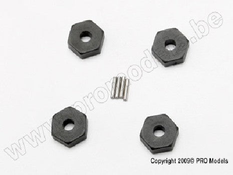 Wheel hubs, hex (4)/ axle pins (1.5x8mm) (4)