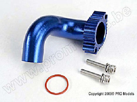 Header, blue-anodized aluminum (for rear exhaust engines only) (