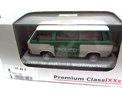 VW T3 BUS POLIZEI - Miniature de qualité supérieure en blanc et vert