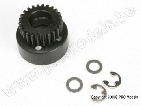 Clutch bell, (24-tooth)/ 5x8x0.5mm fiber washer (2)/ 5mm E-clip